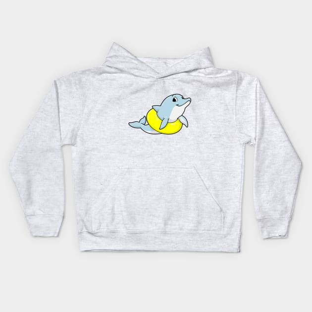 Dolphin at Swimming with Swim ring Kids Hoodie by Markus Schnabel